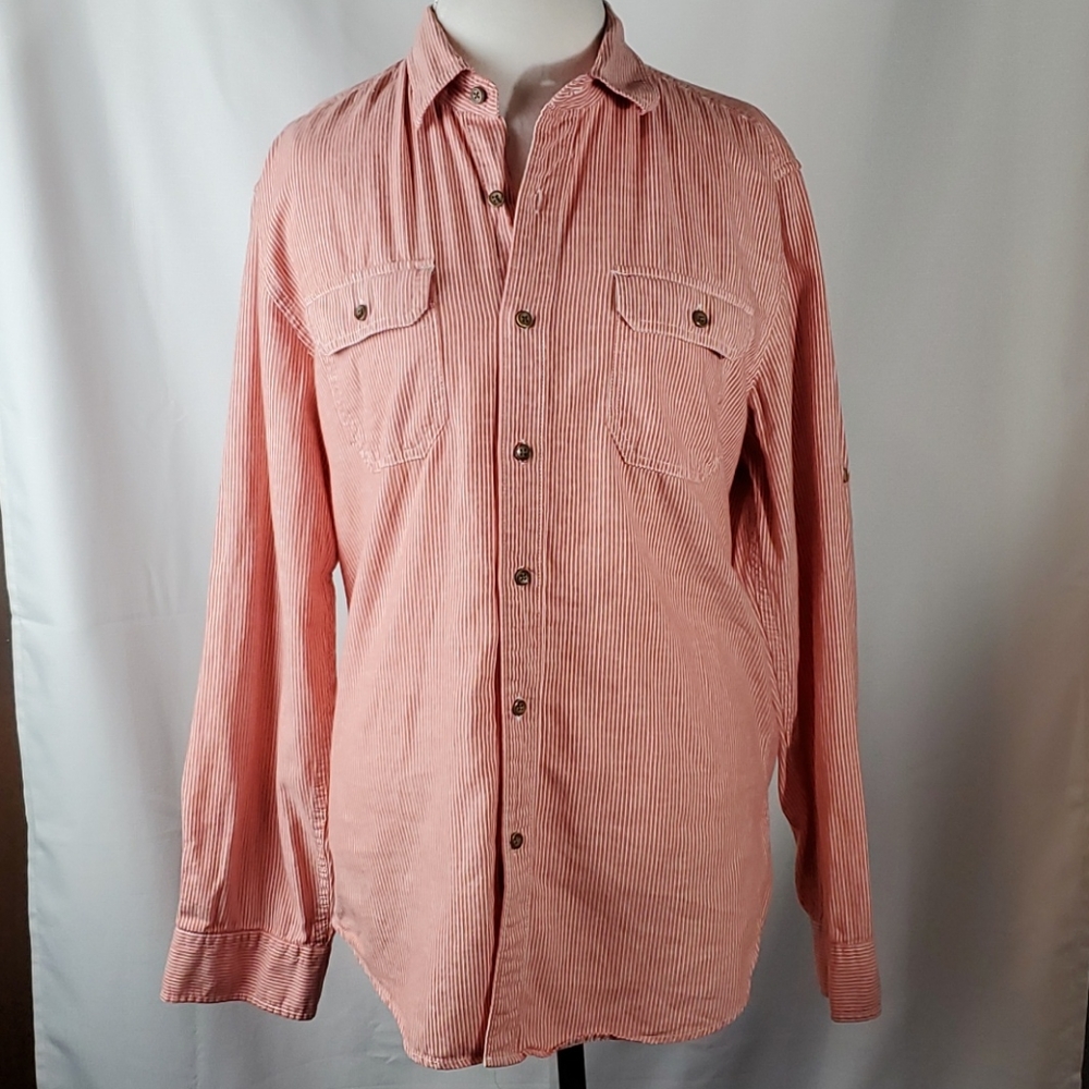 Gap orange striped long sleeve slim fit button-down shirt large